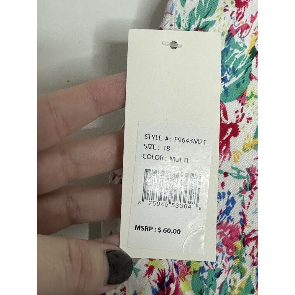 Cassmode New York White Floral Pants Chinos Crop Stretch Cotton Capri Sz 18 New - Picture 5 of 6